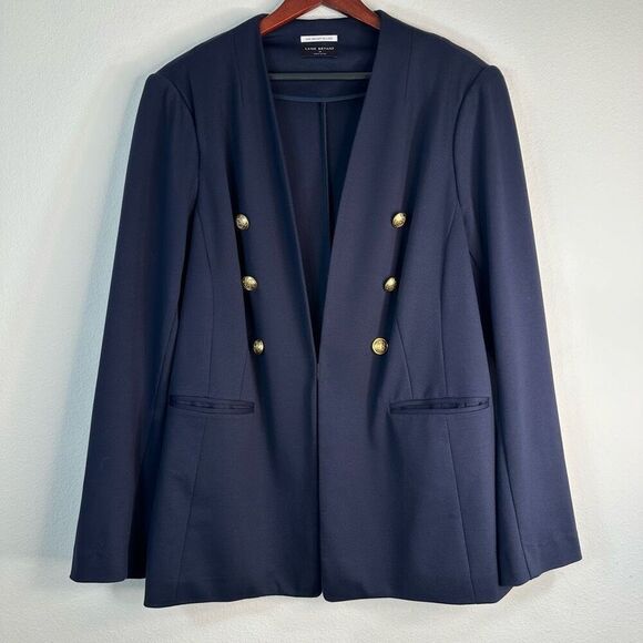 Lane Bryant Womens Navy Blue Faux Double Breasted Bryant Blazer 18 Ponte Knit - Picture 1 of 9